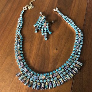 Painted glass necklace and earrings